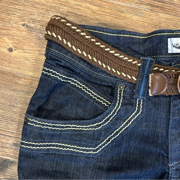 Venezia Y2K Dark Wash Bermuda Denim Shorts w/ Braided Belt – Size 14 - Picture 3 of 14